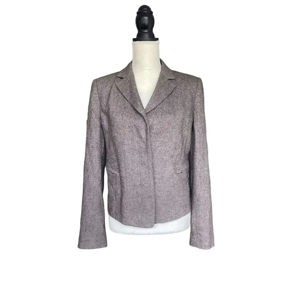 Ann Taylor Wool Blend Blazer Size 8 Brown Twill Long Sleeve Zippered Pockets
